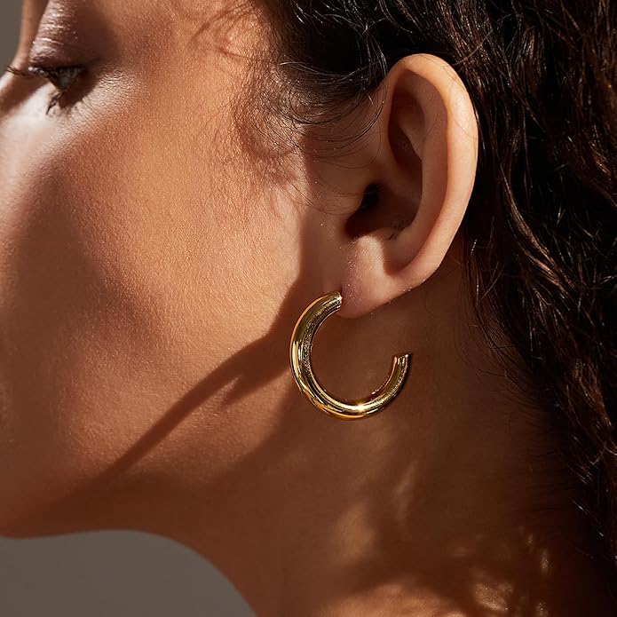 Gold Earrings for Women Girls,14K Gold Plated Hoop Earrings with 925 Sterling Silver Post Cubic Zirconia Stud Earring Huggie Hoops Earrings