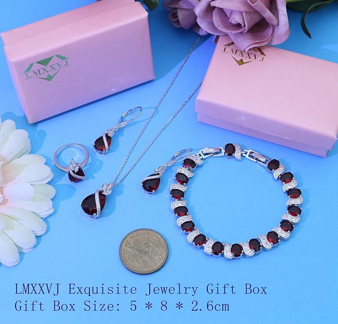 LMXXVJ Jewelry Set for Women,Teardrop Cubic Zirconia Necklace Earrings Adjustable Ring Bracelet Jewelry Set Formal Jewelry Gift