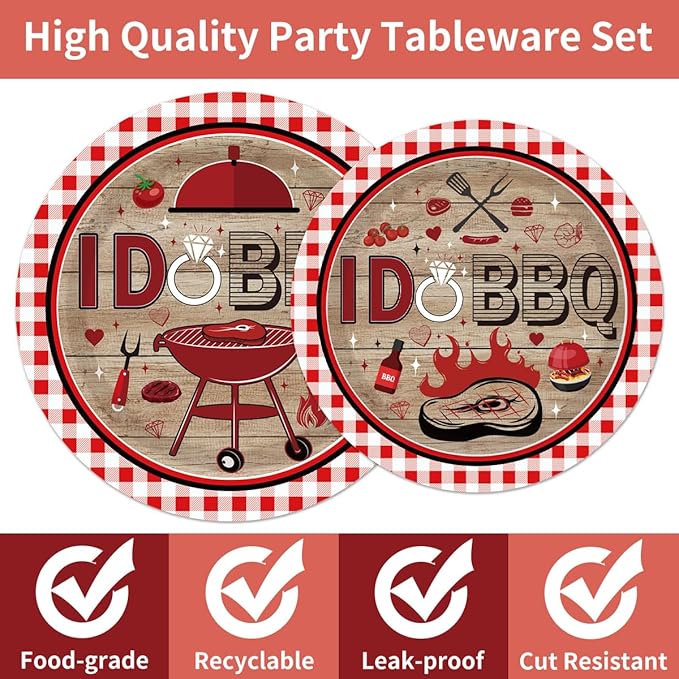 96PCS I DO BBQ Plates and Napkins Party Supplies BBQ Bridal Shower Decorations Bar B Q Wedding Engagement Barbecue Disposable Paper Tableware Set Serves 24 Guests