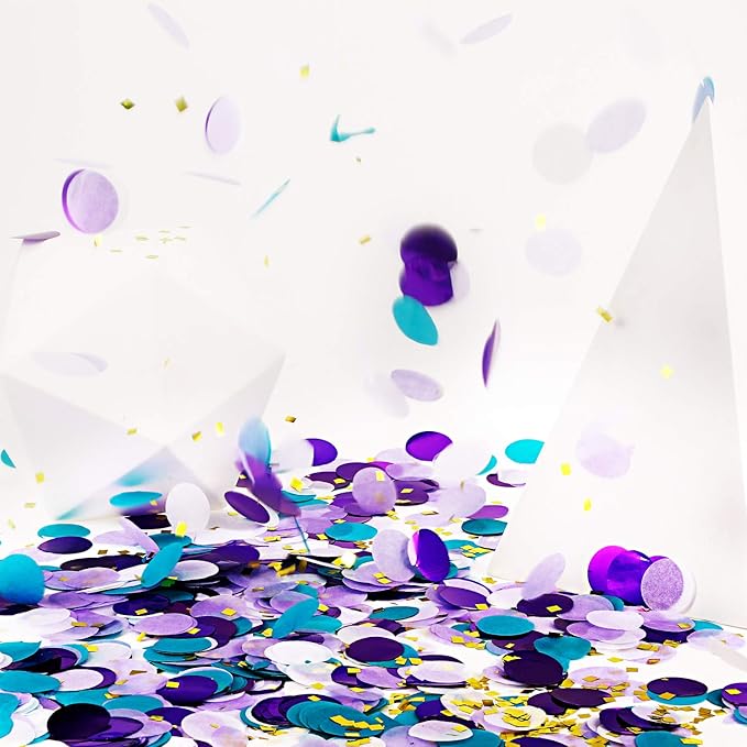 TecUnite Round Tissue Paper Table Confetti Dots for Wedding Birthday Party Decoration, 1.76 oz(Purple Teal Confetti,2.5 cm)