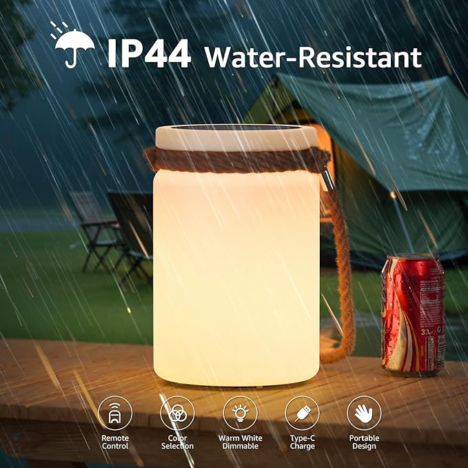 uuffoo Solar Table Lamp Lantern LED Outdoor Cordless IP44 RGB and Warm White Dimmable for Patio Camping Restaurant Terrace (White 2 Pack)