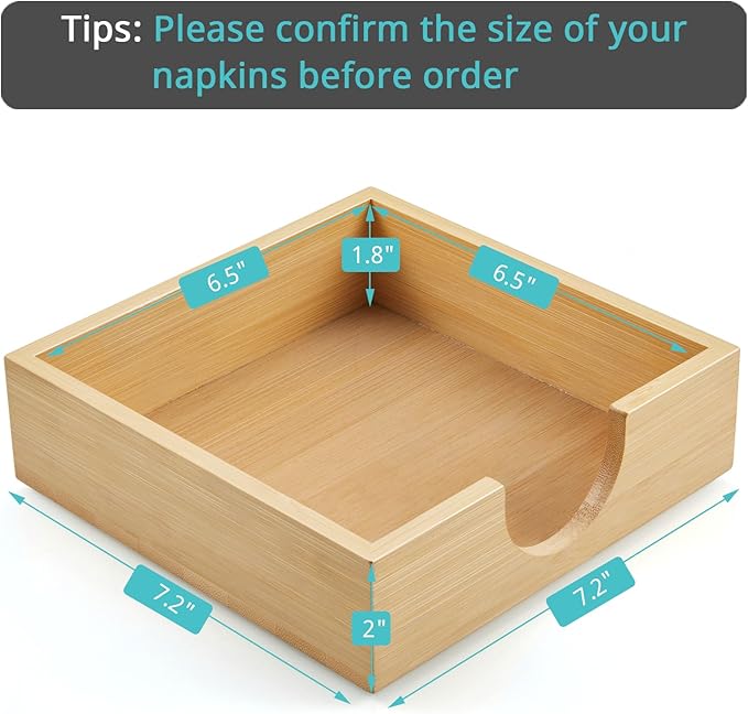 Bamboo Napkin Holder for Table, Napkins Holders For Paper Napkins, Flat Napkin Holder for Luncheon, Napkin Holders for Kitchen Dinner Table Decor, Napkin Dispenser for Indoor & Outdoor Use