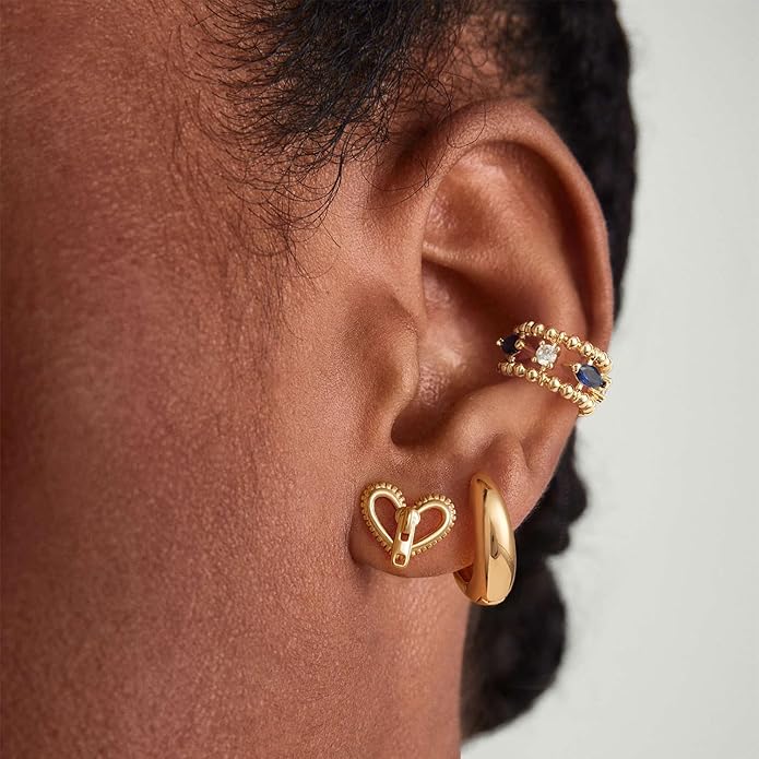MYEARS Women Earrings Gold Huggie Hoop Ear Stud Cuff 14K Small Simple Hypoallergenic Everyday Jewelry