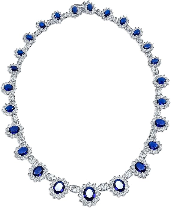 Elegant Vintage Estate-Inspired Bridal Jewelry Set - 5 CTW Oval Crown Halo Statement Necklace & Chandelier Earrings with AAA Cubic Zirconia CZ Simulated Gemstones, Silver Plated, for Women