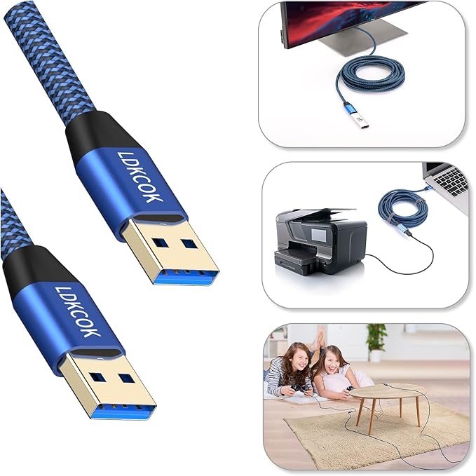USB to USB Cable 20FT,Durable Braidedfor USB 3.0 Male to Male Type A to Type A Cable Data Transfer Compatible with Hard Drive, Laptop, DVD Player, TV, USB 3.0 Hub, Monitor, Camera, Set Up Box and More