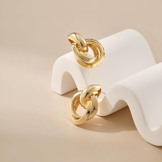 Chunky Statement Earrings for Women Knot Link Circle Geometric Drop Dangle Earrings Studs Trendy Jewelry