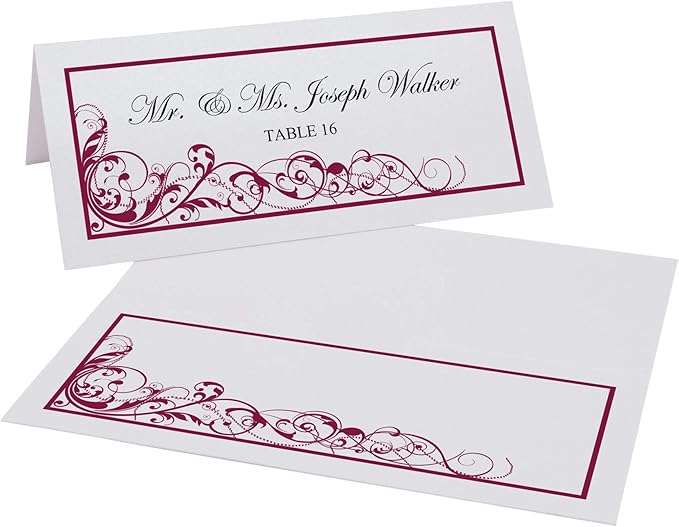 Scribble Vintage Swirl Place Cards, Burgundy (Choose Color), Set of 60, Pre-cut and Scored - Wedding, Party, Dinner, and Special Events - Made in the USA