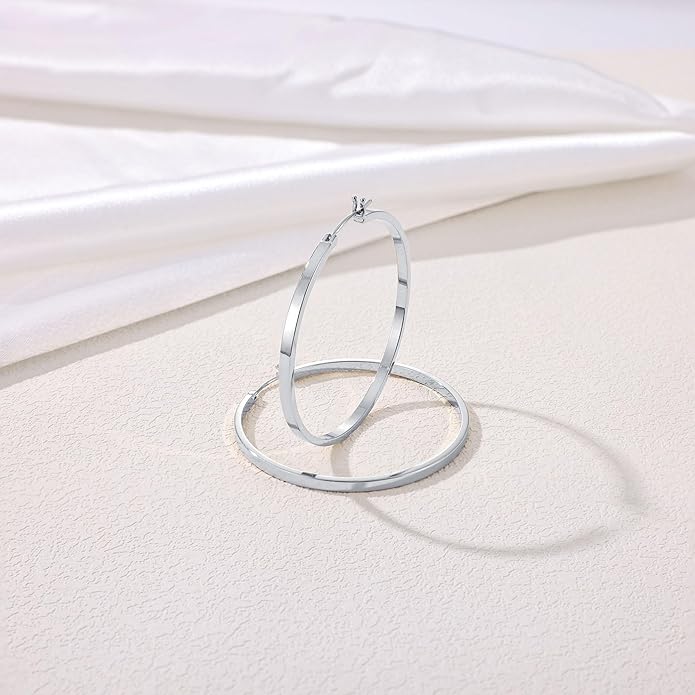 Gacimy Flatted Hoop Earrings for Women 14K Gold Plated with 925 Sterling Silver Post