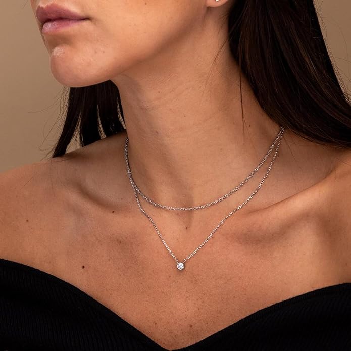 Dainty Gold Necklace for Women Non Tarnish Layered 14k Diamond Pendant Charm Gold Plated Necklaces CZ Trendy Zirconia Chain Choker Necklace Stack Gold Jewelry for Women Birthday Gift