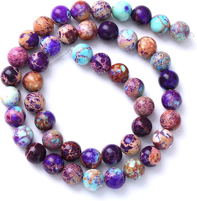 8MM 44PCS Natural Stone Galaxy Purple Sea Sediment Imperial Jasper Loose Beads for Jewelry Making DIY Bracelet Necklace