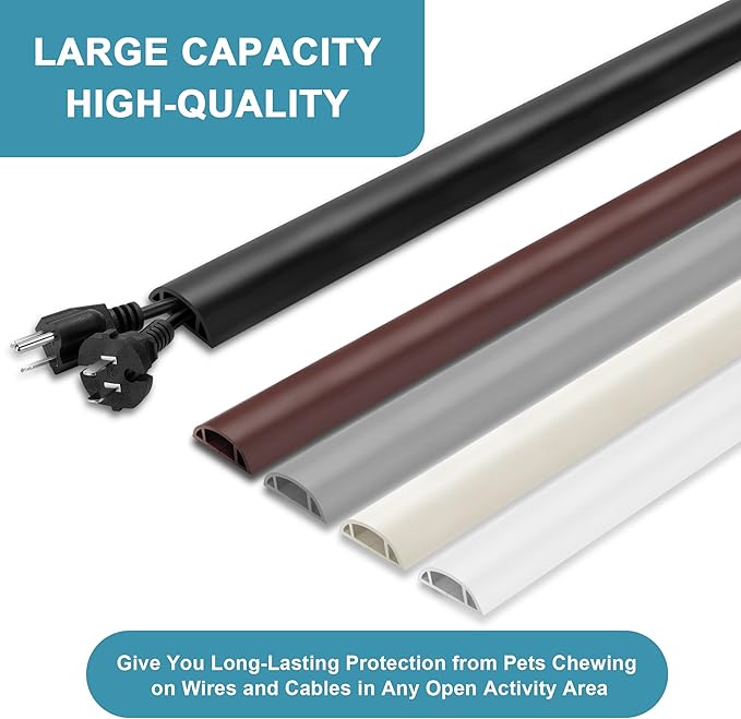Cord Hider Floor, 3FT, Beige Cord Cover Floor, Cord Protector Floor Extension Cable Cover, Soft PVC Wire Covers - Cable Management Hide Cords on Floor - Cord Cavity: 0.7" (W) x 0.4"(H)