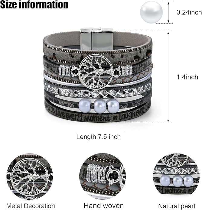 VIBILIA Boho Leather Wrap Bracelets for Women Multi-Layer Bracelets with Strong Clasp Jewelry for Women
