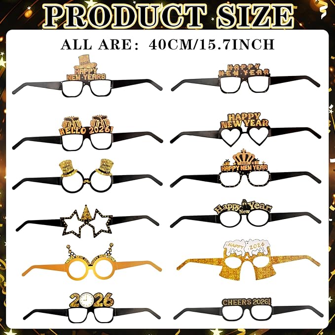 36Pcs 2026 New Year Eve Party Supplies,Happy Next Year Headband Tiara,News Year Eyeglasses Prop,Fringed Noise Makers for 2026 New Years Party Favors