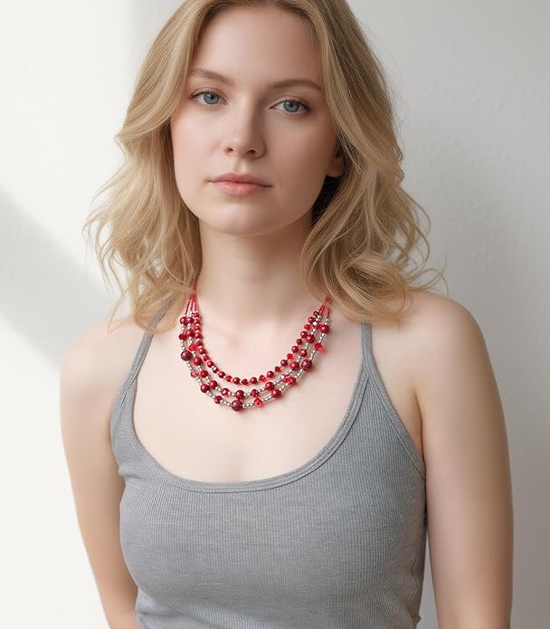 Noessla Beaded Statement Necklaces for Women Layered Chunky Bead Necklace Fashion Costume Jewelry Gifts for Mom