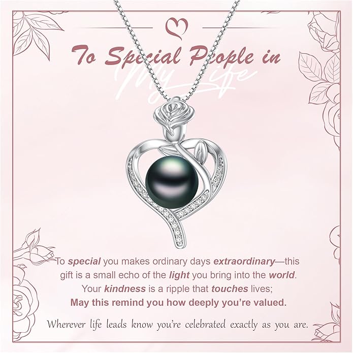 Tahitian Black Pearl 18K White Gold Plated Sterling Silver Heart/Infinity/Four Leaf Clover Pendant Necklace Jewelry Gifts for Women Wife Mom Girlfriend Wedding Birthday Anniversary Christmas