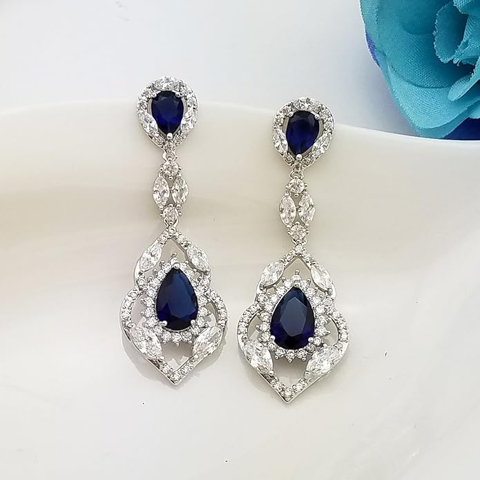 SELOVO Wedding Teardrop Dangle Earrings Silver Tone Vintage Chandelier Earrings Zircon