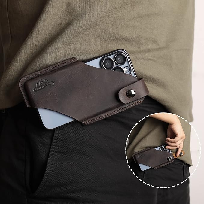Topstache Leather Phone Holster - Magnetic Clip Case for iPhone & Samsung, Dark Brown