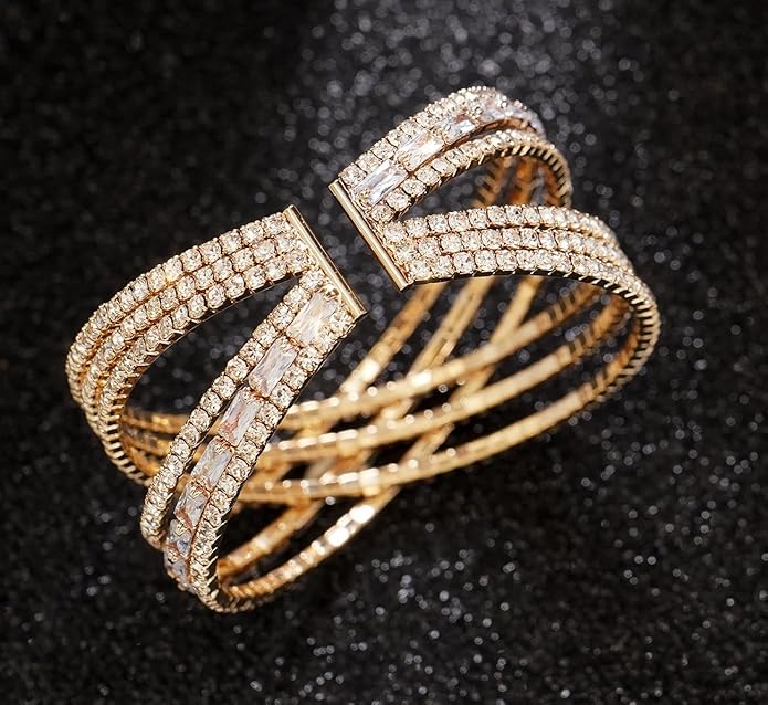 Rhinestone Bracelet Multilayer Cuff Bracelet Sparkling Crystal Layered Bridal Bracelets for Women