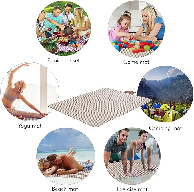 HX&OD Picnic Blanket Outdoor Extra Large Picnic Mat 80"X60" Camping Blanket Beach Blanket Foldable Waterproof Sand Mat Hiking Travel Family Concerts(Brown)