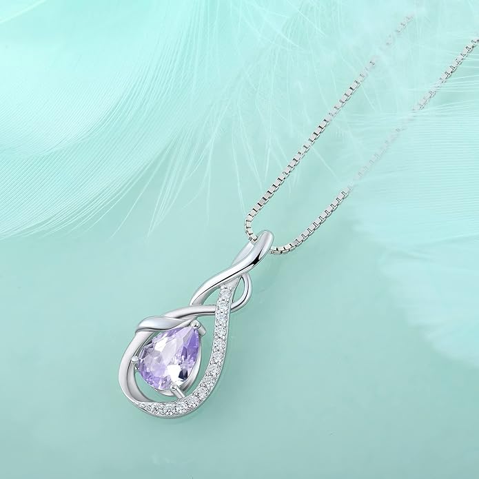 STARCHENIE Infinity Teardrop Pendant Necklace for Women 925 Sterling Silver Birthstone Jewelry
