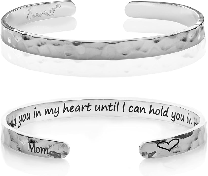 Carviell Engraved Cuff Bracelets for Women – Inspirational, Friendship, Love, Mom, Daughter, Sister, Christian, Graduation, Memorial & Wedding Gifts – 80+ Phrases – Stainless Steel, Gift-Ready