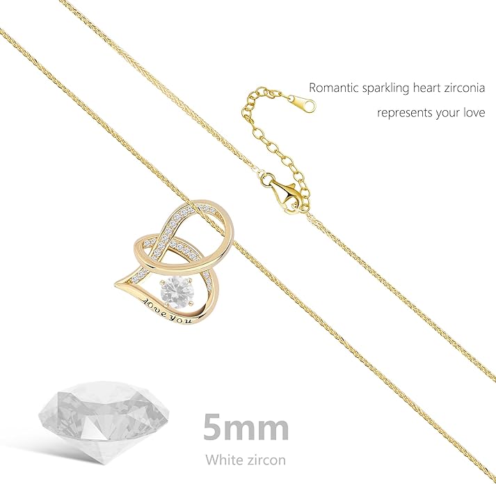 Enduring Hearts Purple Zircon Necklace for Women - 14K Gold Plated Copper Infinity Pendant, Dainty Everyday Jewelry