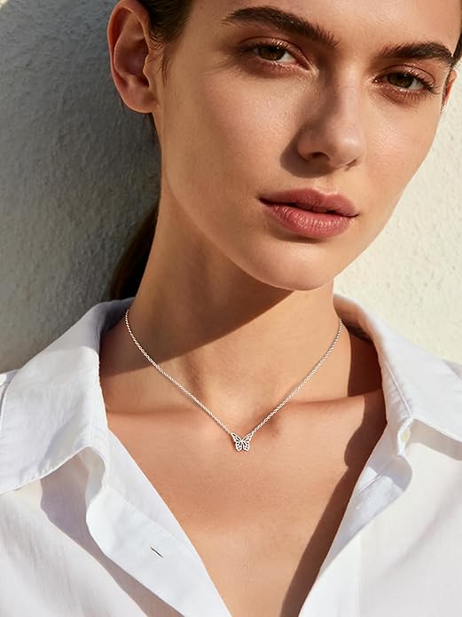 ChicSilver Personalized 925 Sterling Silver Dainty Small Heart/Star/Moon/Dot/Triangle Pendant Necklace for Women, Silver/Gold/Rose Gold/Black (with Gift Box)