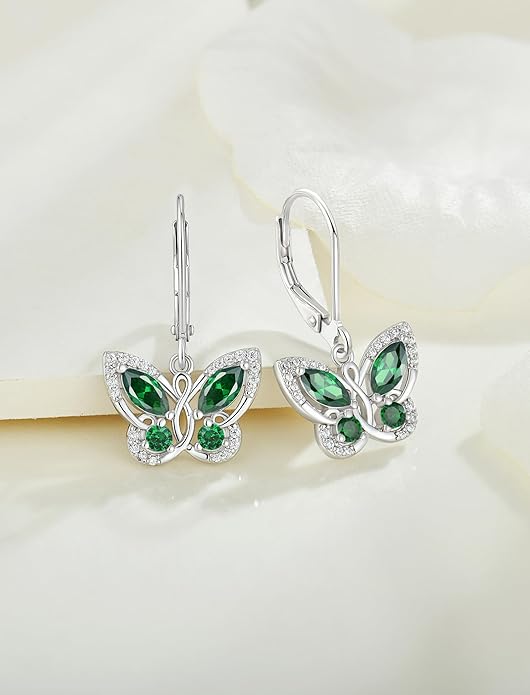 Starchenie Butterfly Earrings for Women 925 Sterling Silver Leverback Earrings Birthstone Butterfly Jewelry Gifts