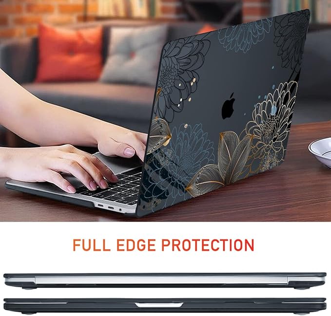 Mektron for MacBook Air 13 Case A1466/A1369 (2010-2017 Release), Snap-on Plastic Hard Shell Cover for MacBook Air 13.3 inch with Keyboard Cover, Line Chrysanthemums