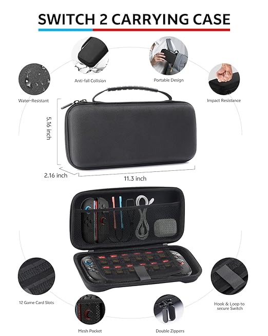 Switch 2 Accessories Bundle for Nintendo 17-in-1: 2 Pro Controllers, Dockable Carrying Case, Screen Protector, Thumb Grip for Joycon Console Protective Cover Shell Steering Wheel 2025 Switch2 Game Kit