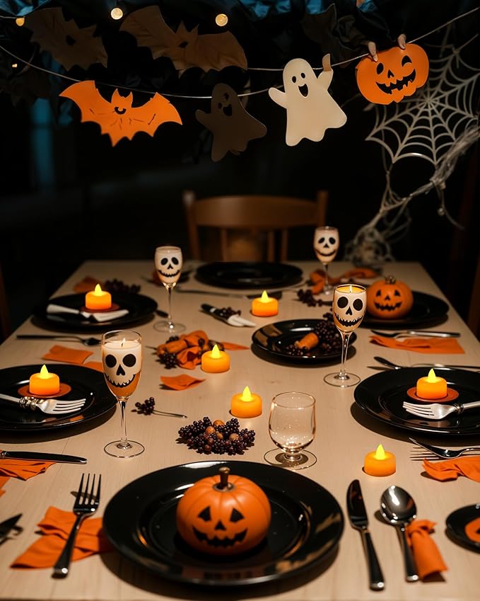 Amagic 12 Pack Halloween Orange Flameless LED Tea Lights Candles Battery Operated, Electric Fake Tealight Candles for Votive, Wedding, Table Centerpiece, Party, Holiday Decor, Christmas