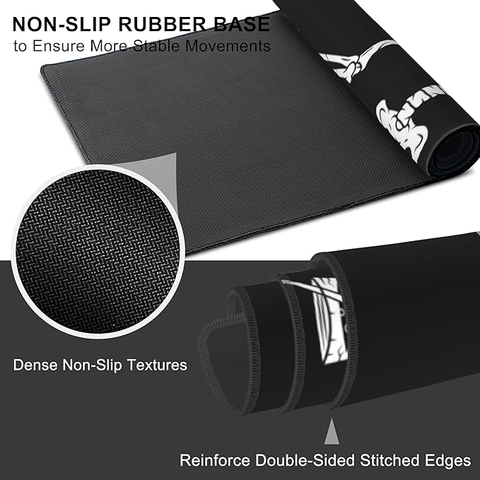 Mouse Pad, Large Skeleton with Cocktail Desk Mat, Extended Non-Slip Gaming Keyboard Mousepad Desk Pad, Thick Stitched Edges Waterproof Mouse Mat 31.5"x15.7" (Human Skeleton)