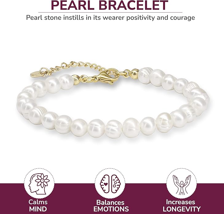 Crystal Vibe White Freshwater Pearl Bracelets for Women - Pearl Bracelet with Adjustable Golden Clasp - Gifts for Women - Gifts for Birthdays Anniversary Freindship