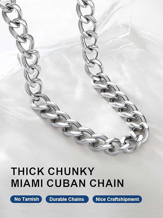ChainsPro Cuban Link Chain for Women,Stainless Steel Chunky Necklace Silver/Gold Plated Thick Chain Choker, 12/16/20 mm Width,18" and 20" Punk Hip Hop Trendy Non Tarnish Jewelry Gifts