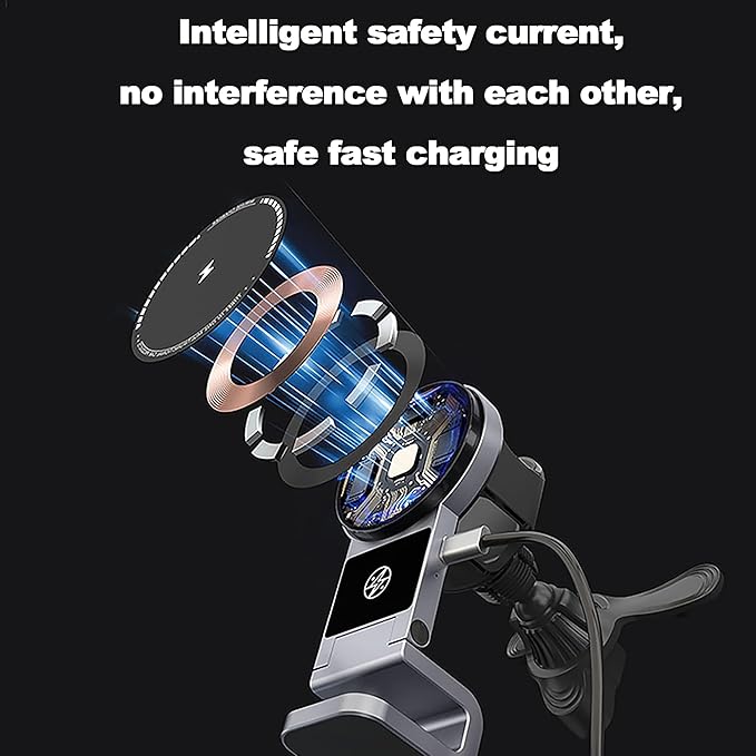 3 in 1 Wireless Car Charger, 15W Fast Charging Phone Holder Foldable Magnetic Mount Fit for All iPhone Android Phone, iWatch, Airpods Wireless Earphone