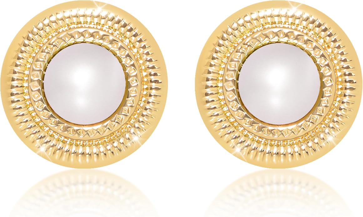Faux Pearl Gold Plated Stud Earrings for Women, Hypoallergenic Stainless Steel Ear Pin, Available in a Variety of Pearl Colors