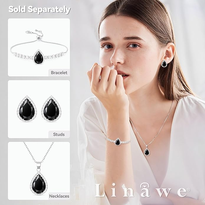 Linawe Crystal Imitation Diamond Rhinestone Charm Bracelets for Women, Gold/Silver/Rose Gold Adjustable Chain Bracelet, Teardrop Birthstone Cubic Zirconia Prom Costume Wedding Jewelry