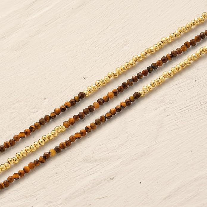 MYEARS Women Beaded Bracelet Gold Double Layer Gemstone 14K Simple Dainty Handmade Chain Everyday Boho Beach Jewelry