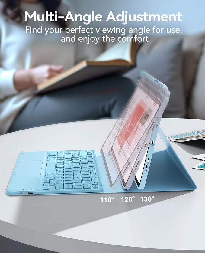 GreenLaw Keyboard Case for iPad Air 11-inch (M3/M2) 2025/2024 & Air 4th/5th Gen & iPad Pro 11 inch (1st/2nd/3rd/4th Gen), Smart Touchpad, 7-Color Backlit, Stain Resistant Cover, Sky Blue