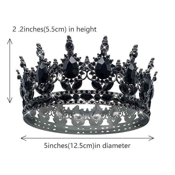 Queen Crown Rhinestone Wedding Crowns and Tiaras for Women Costume Party Hair Accessories Princess Birthday Crown Crystal Bridal Crown (Black Crown)