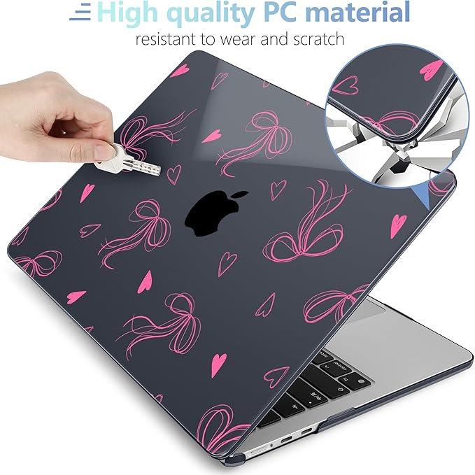 MEEgoodo Case for MacBook Air M4/M3/M2 13.6 inch 2025 2024 2022, Fit Model A3240 A3113 A2681, Compatible with MacBook Air 13 inch, Laptop Hard Shell Case with Keyboard Cover, Ribbons Bow