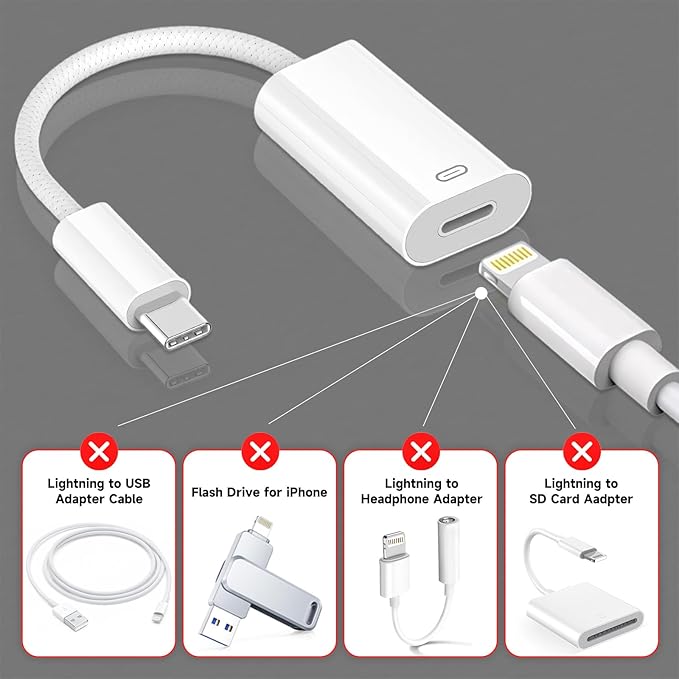 USB C to Lightning Headphone Audio Adapter, Type C Male to Female Lightning Earphone Converter with Charge/Data Transfer, Compatible with iPhone 17/16/15 Plus/Pro/Max, iPad Pro/Air 6/5/4, MacBook