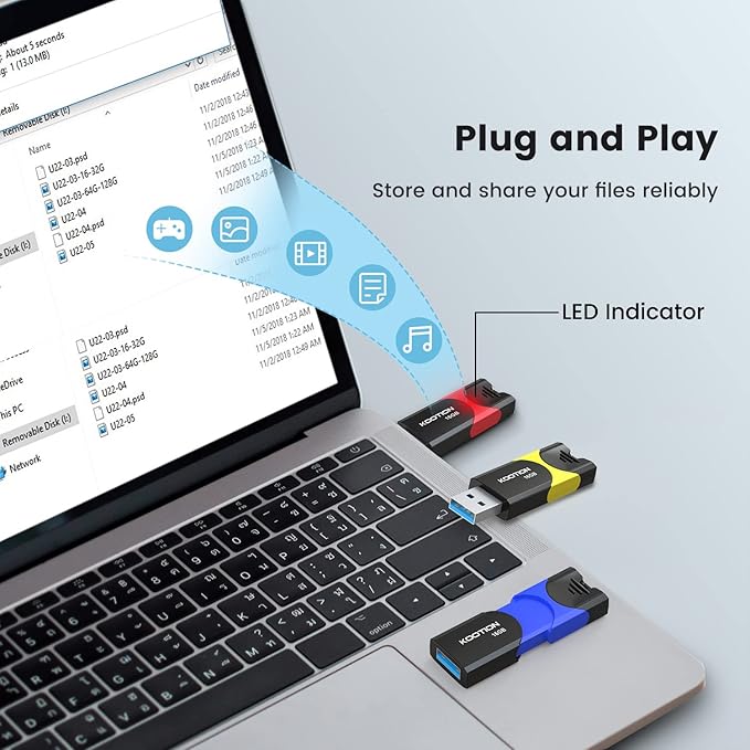 USB 3.0 Flash Drive KOOTION 10 Pack 16GB USB 3.0 Thumb Drive Retractable 16G Zip Drive Ultra High Speed USB Stick Jump Drive Rugged Memory Stick with LED Indicator for Data Storage and Transfer