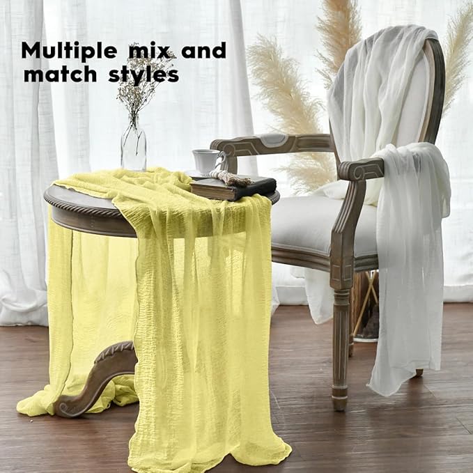 Artoid Mode Boho Light Yellow Gauze Wedding Table Runner, 120 Inch Seasonal Fabric Kitchen Dining Holiday Table Decor for Home Party Indoor