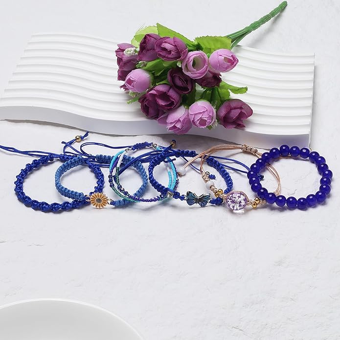 DS 6PCS String beads Charm Bracelets for Teen Girls Handmade Braided Rope Butterfly daisies Eternal flower Boho Surfer Bracelet for women Adjustable friendship Stretch birthday jewelry Gift Friends