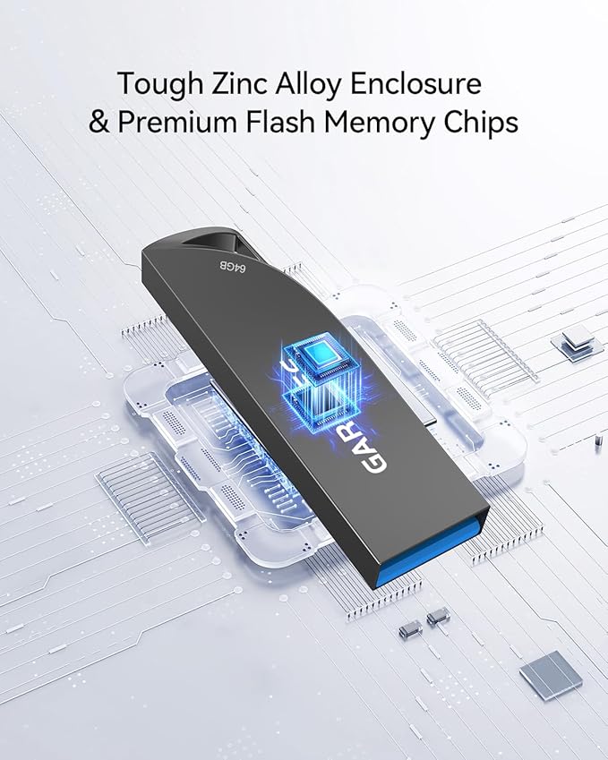 64GB USB 3.0 Flash Drive, Waterproof Metal USB Memory Stick, Slim Thumb Drive Portable Pen Drive with Keychain Hole Stylish Jump Drive for PC Computer Car - Gray