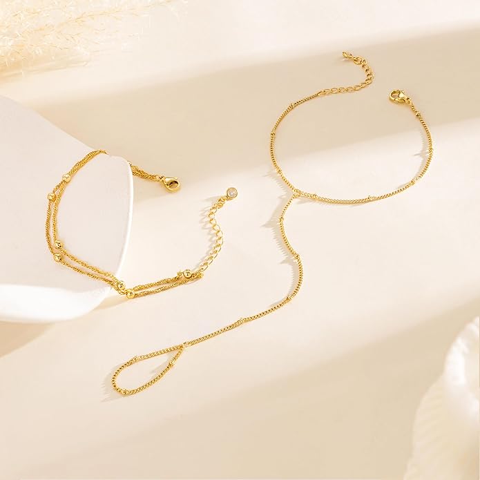 MBW Gold Bracelets for Women Trendy, Dainty 14K Gold Plated Bracelet Stack Beaded Chain Bracelet Set Thin Small Cute Paperclip Bracelets Fashion Waterproof Jewelry Gift Gold Accessories for Women