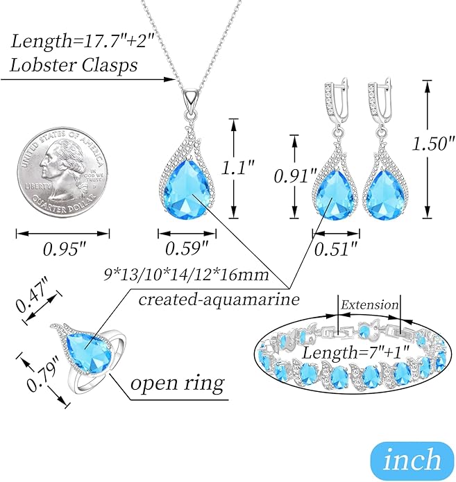 GZWHD Jewelry Set for Women CZ Earrings Necklace Ring Bracelet Set Prom Party Wedding Jewelry Gift for Mother Friend Wife