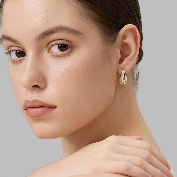 18K Gold Plated Huggie Hoop Earrings for Women, 925 Sterling Silver Post, Hypoallergenic Small Earrings