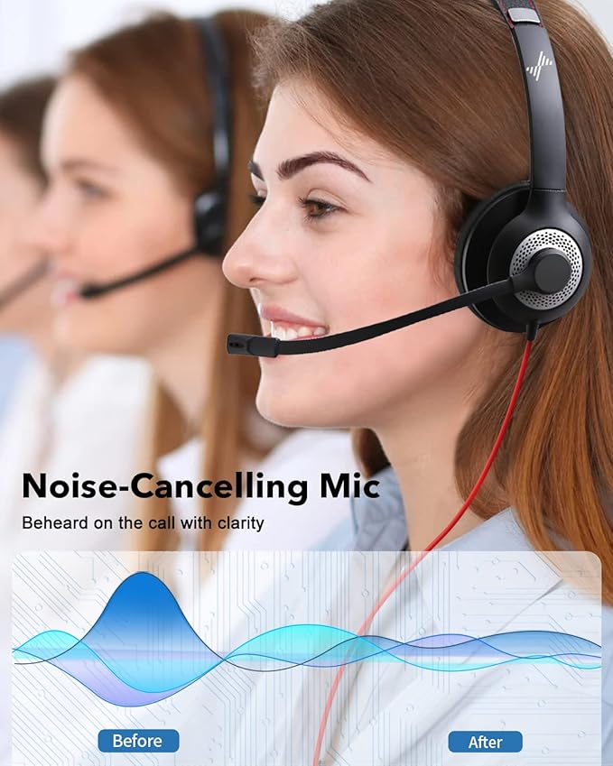 USB Headset with Mic for PC, On-Ear Computer Laptop Headphones with Noise Cancelling Microphone Control for Home Office Online Class Skype Zoom (3.5mm, Black)